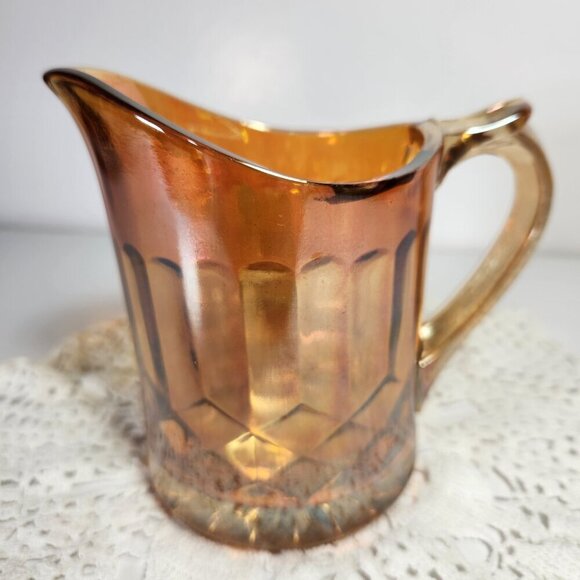 Carnival Glass Pitcher Creamer Amber Colour Fluted Design Milk Pitcher Vintage - Picture 2 of 10